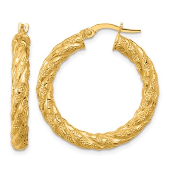 Leslie's 14k Polished and Textured Twisted Circle Hoop Earrings