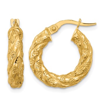 Leslie's 14k Polished and Textured Twisted Tube Hoop Earrings