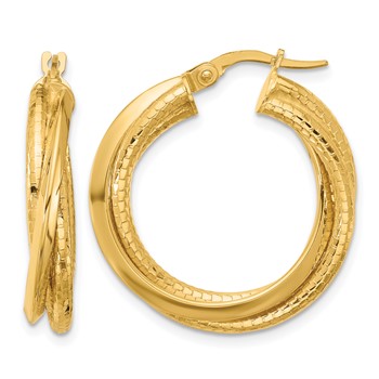 Leslie's 14k Polished and Textured Twisted Circle Hoop Earrings