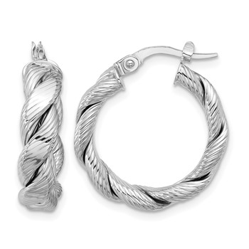 Leslie's 14k with White Rhodium Plating Polished and Textured Twisted Hoop Earrings