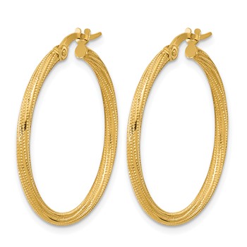 Leslie's 14k Polished and Textured Twisted Tube Hoop Earrings — alternate view