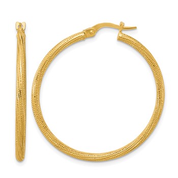 Leslie's 14k Polished and Textured Twisted Tube Hoop Earrings