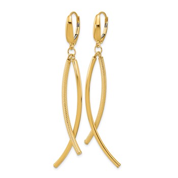 Leslie's 14k Polished and Textured Tube Dangle Leverback Earrings — alternate view