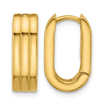 Leslie's 14K Polished / Grooved Hinged Huggie Hoop Earrings