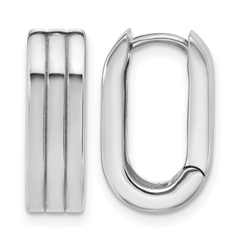 Leslie's 14K WG Polished / Grooved Hinged Huggie Hoop Earrings