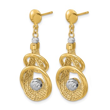 Leslie's 14K TT Polished/Dia-cut Fancy Teardrop Dangle Post Earrings — alternate view