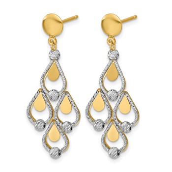 Leslie's 14K TT Polished / Dia-cut Chandelier Dangle Post Earrings — alternate view