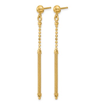 Leslie's 14K Polish/Texture/Dia-cut Bead w/Bar Dangle Post Earrings — alternate view