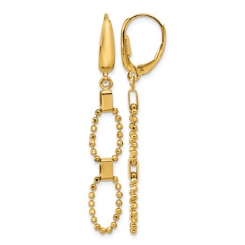 Leslie's 14K Polished/Dia-cut Beaded Link Dangle Leverback Earrings