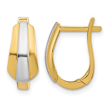 Leslie's 14K with Rhodium Polished Hinged Hoop Earrings