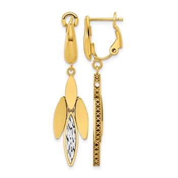 Leslie's 14K Two-tone Polish/Dia-cut Fancy Dangle Omega Earrings