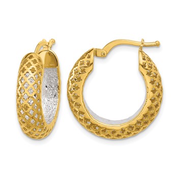 Leslie's 14K Two-tone Polished and Diamond-cut Hoop Earrings