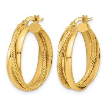 Leslie's 14K Polished and Textured Round Hoop Earrings — alternate view