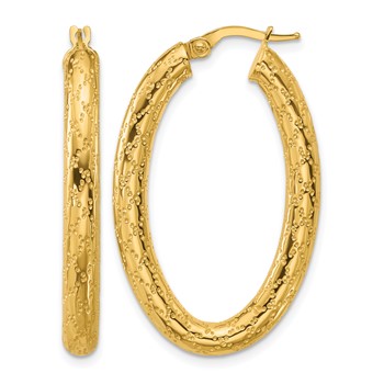 Leslie's 14K Polished Patterned Oval Hoop Earrings