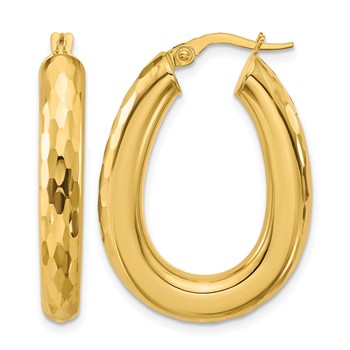 Leslie's 14K Polished and Diamond-cut Oval Hoop Earrings