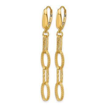 Leslie's 14K Polish/Texture/Dia-cut Fancy Oval Link Dangle Earrings — alternate view