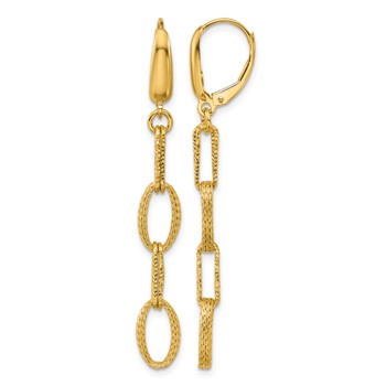 Leslie's 14K Polish/Texture/Dia-cut Fancy Oval Link Dangle Earrings