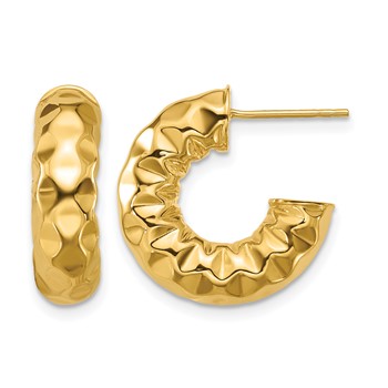 Leslie's 14K Polished and Hammered J-Hoop Post Earrings