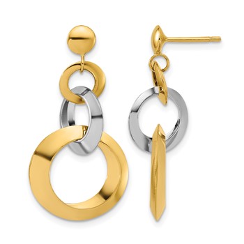 Leslie's 14K Two-tone Polished Circle Link Dangle Post Earrings