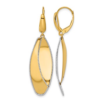 Leslie's 14K Two-tone Polished / Dia-cut Dangle Leverback Earrings