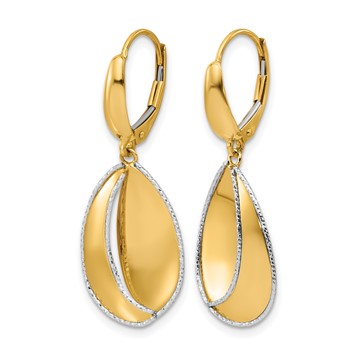 Leslie's 14K Two-tone Polished / Dia-cut Dangle Leverback Earrings — alternate view