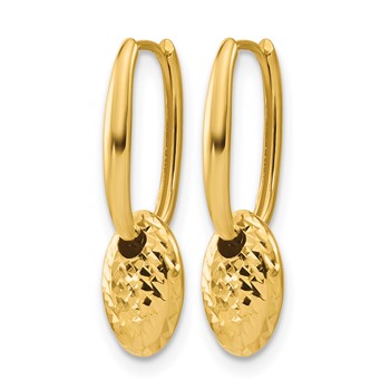 Leslie's 14K Polished / Dia-cut Oval w/Bead Hinged Hoop Earrings — alternate view