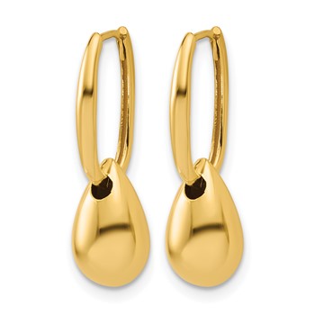 Leslie's 14K Polished Oval w/Bead Hinged Hoop Earrings — alternate view