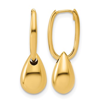 Leslie's 14K Polished Oval w/Bead Hinged Hoop Earrings