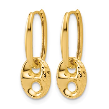 Leslie's 14K Polished/Dia-cut Mariner Bead Hinged Hoop Earrings — alternate view