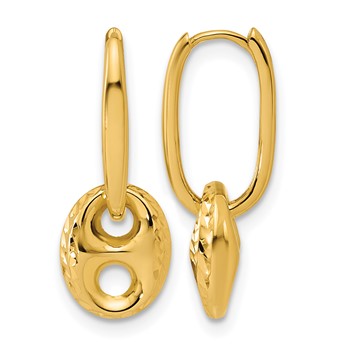 Leslie's 14K Polished/Dia-cut Mariner Bead Hinged Hoop Earrings