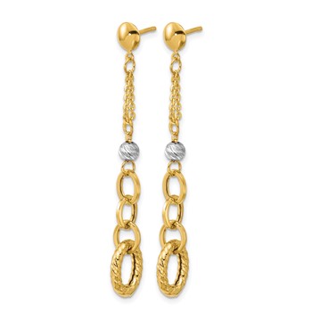 Leslie's 14K w/Wht RH Polish/Dia-cut/Twisted Post Dangle Earrings — alternate view