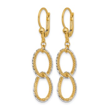 Leslie's 14KTT Pol/Texture/Dia-cut Oval Leverback Dangle Earrings — alternate view