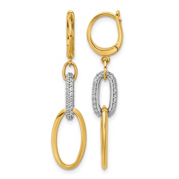 Leslie's 14K Two-tone Polished CZ Ovals Leverback Dangle Earrings