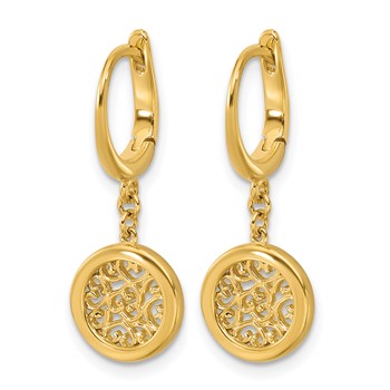 Leslie's 14K Polished Fancy Filigree Circle Leverback Dangle Earrings — alternate view
