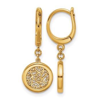 Leslie's 14K Polished Fancy Filigree Circle Leverback Dangle Earrings