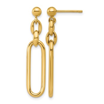 Leslie's 14K Polished Fancy Elongated Oval Link Post Dangle Earrings