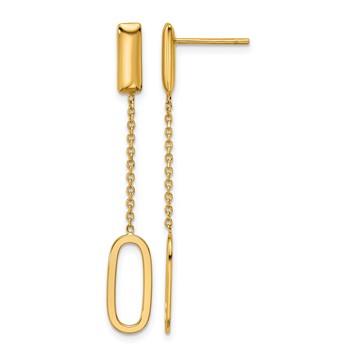 Leslie's 14K Polished Elongated Oval and Bar Post Dangle Earrings