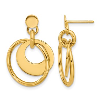 Leslie's 14K Polished Fancy Double Circle Post Dangle Earrings
