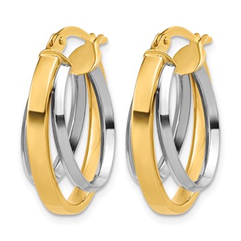 Leslie's 14K Two-Tone Polished Tapered Oval Hoop Earrings — alternate view