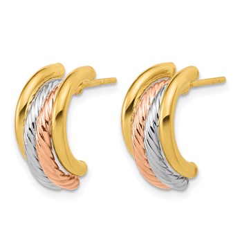 Leslie's 14K w/Rhod/Rose Gold-plat Polished/Twisted J-Hoop Post Earrings — alternate view