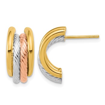 Leslie's 14K w/Rhod/Rose Gold-plat Polished/Twisted J-Hoop Post Earrings