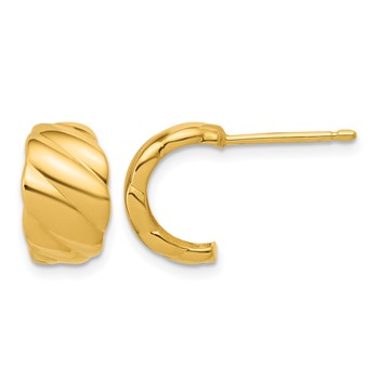 Leslie's 14K Polished and Grooved J-Hoop Post Earrings