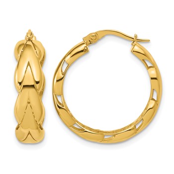 Leslie's 14K Polished and Grooved Fancy Hoop Earrings