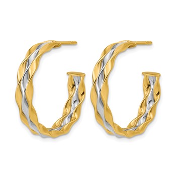 Leslie's 14K w/Rhodium Polished Wave J-Hoop Post Earrings — alternate view