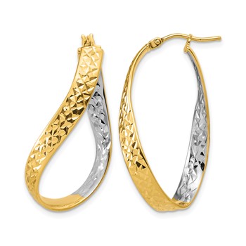 Leslie's 14K w/Rhodium Polished/Diamond-cut Twist In and Out Hoop Earrings