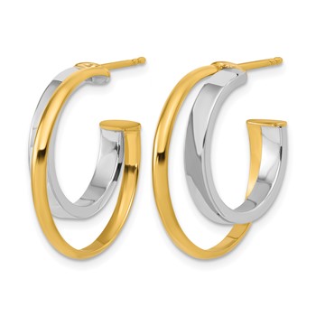 Leslie's 14K w/Rhodium Polished 2-Row J-Hoop Post Earrings — alternate view