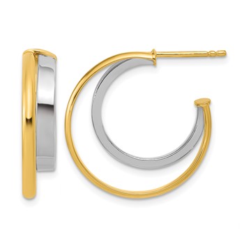 Leslie's 14K w/Rhodium Polished 2-Row J-Hoop Post Earrings