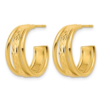 Leslie's 14K Polished and Diamond-cut 3-Row J-Hoop Post Earrings — alternate view