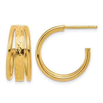 Leslie's 14K Polished and Diamond-cut 3-Row J-Hoop Post Earrings