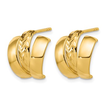 Leslie's 14K Polished and Diamond-cut 3-row J-Hoop Post Earrings — alternate view